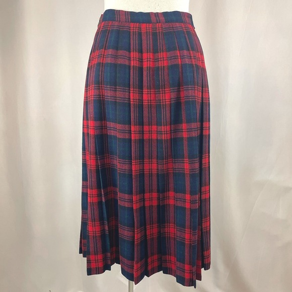 Vintage Womens (30") Kilt Wool Plaid Pleated Wrap Skirt Red Blue Midi UK Trad - Picture 5 of 7